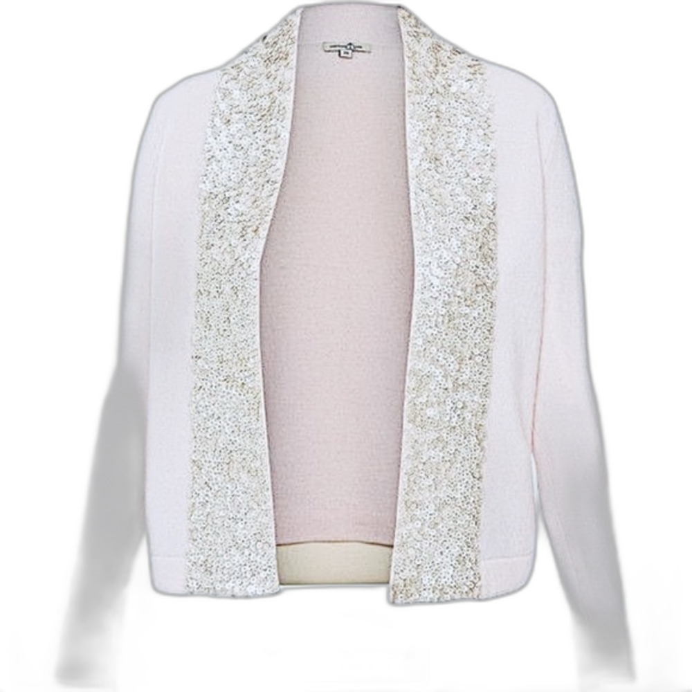 Cortland Park Sequin Lapel Cashmere Pale Lavender Open Cardigan L